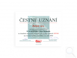 Prodejce roku 2003 (za prodej 24 ks traktorů Zetor)
